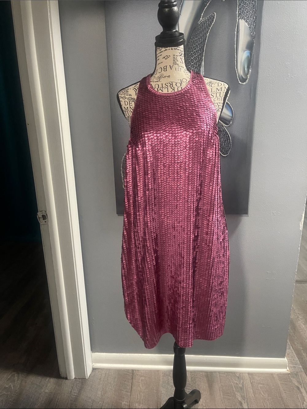 Plum Sequins Halter Swing Dress